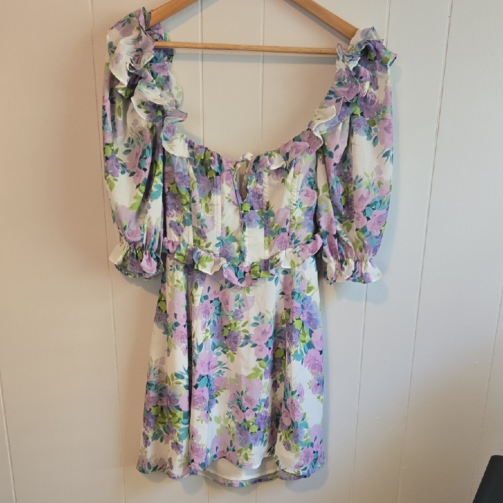 For Love And Lemons Purple and Green Floral Dress